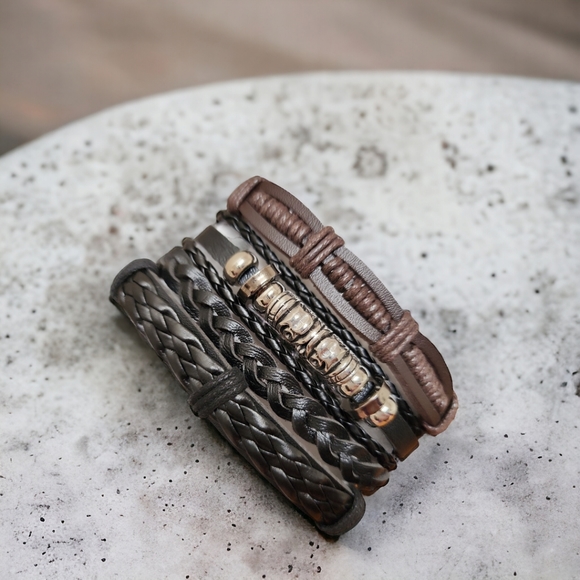 Unisex Leather Bracelet 4 Piece Set - Picture 9 of 9